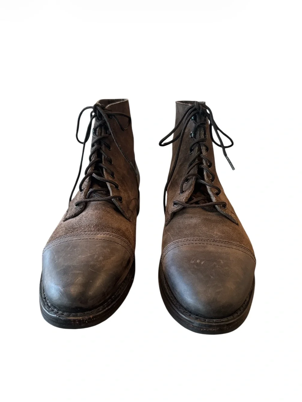 Thursday Captain Lace Up Boots Driftwood Mixed Leather Suede Cap Toe Size 12.5
